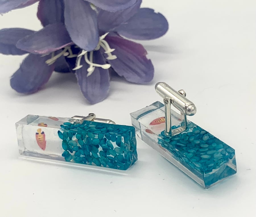 FOR MARK ONLY Coral Reef - resin and sterling silver cufflinks