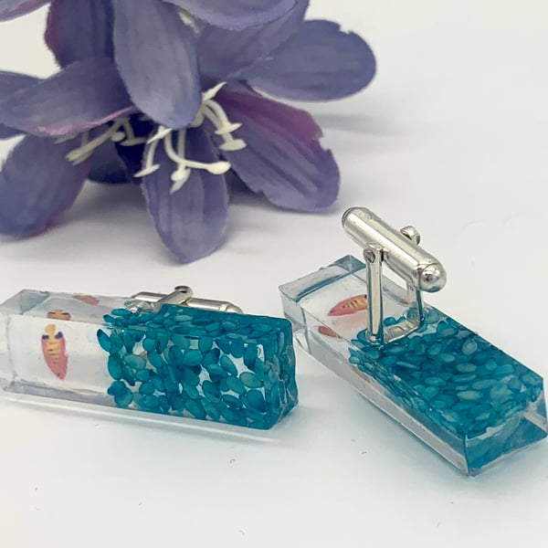 FOR MARK ONLY Coral Reef - resin and sterling silver cufflinks