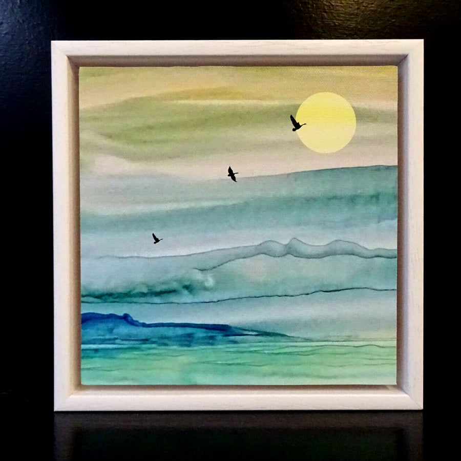 Stylised Seascape Print  - Flying Swans - Scotland