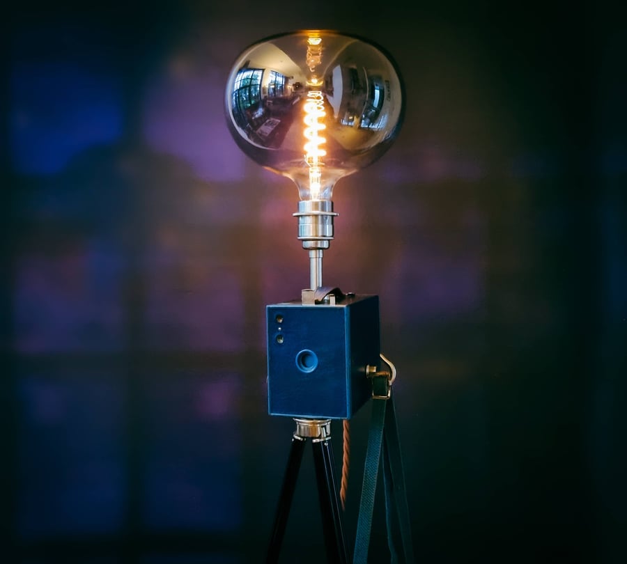 Vintage 1930s Blue Kodak Brownie Camera Designer Tripod Lamp