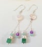Statement Long Earrings Coin Pearl & Gemstone Sterling Silver Dangle Earrings - Image 5