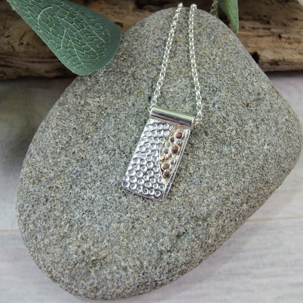 Textured Silver Pendant with Copper and Silver Bubbles