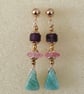 Satellite cut Amethyst, Pink Quartz and Amzonite beaded dangle earrings - Image 7