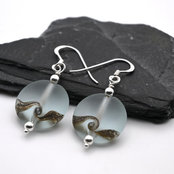 lampwork glass earrings, pale blue beach