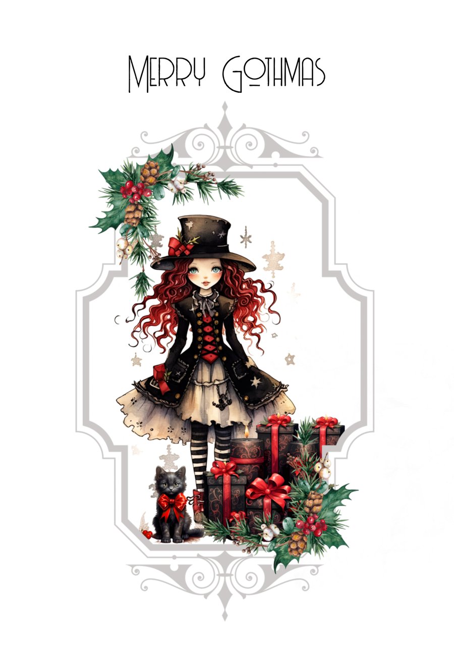 Cute Goth Gothic Alternative Christmas or Gothmas Card