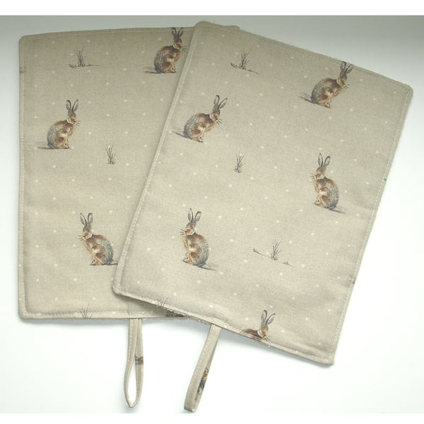 Pair of Hare Rayburn 600 Hob Lid Mat Covers 2 x Rabbit Brown Hares Cover