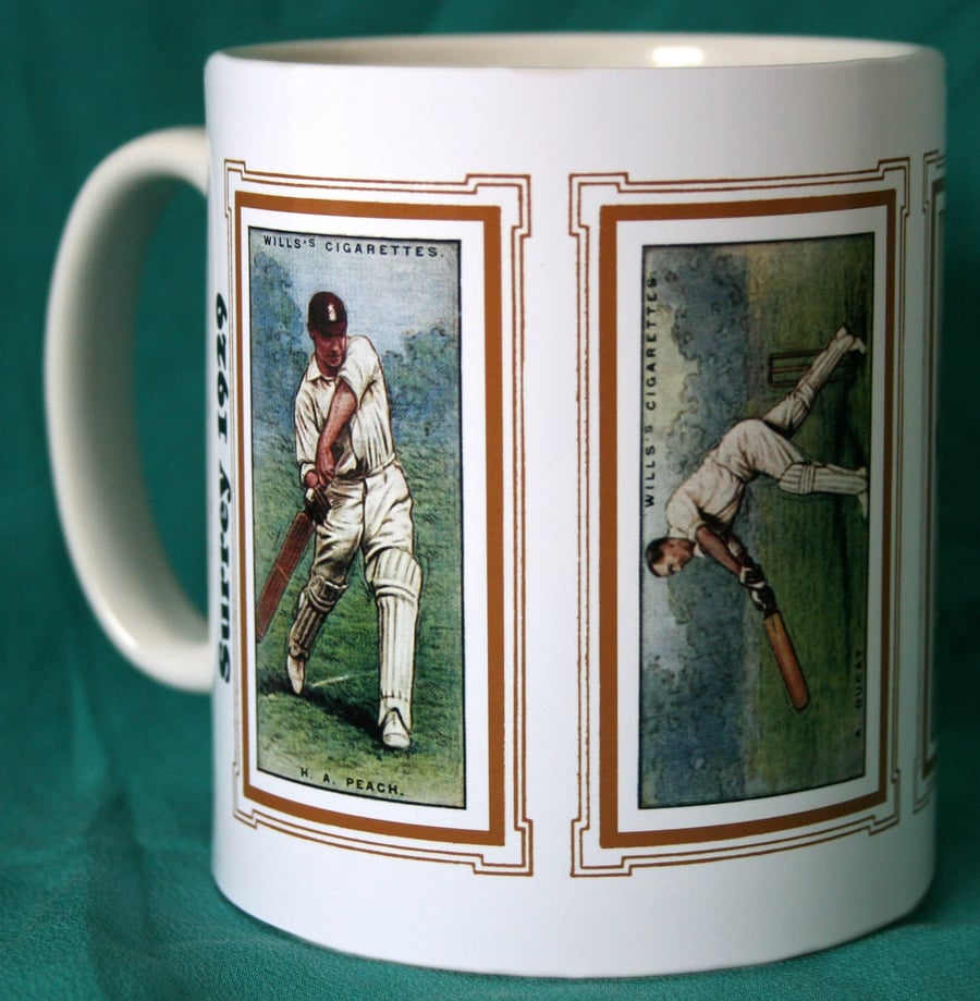 Cricket mug Surrey 1929 cricket counties H A Peach A Ducat T F Shepherd & E R T 