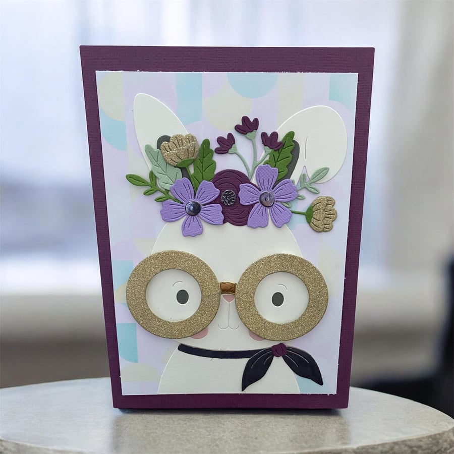  Easter Bunny Spring Card Dimensional, Hand Stencilled & Full of Fun