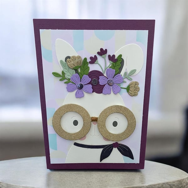  Easter Bunny Spring Card Dimensional, Hand Stencilled & Full of Fun