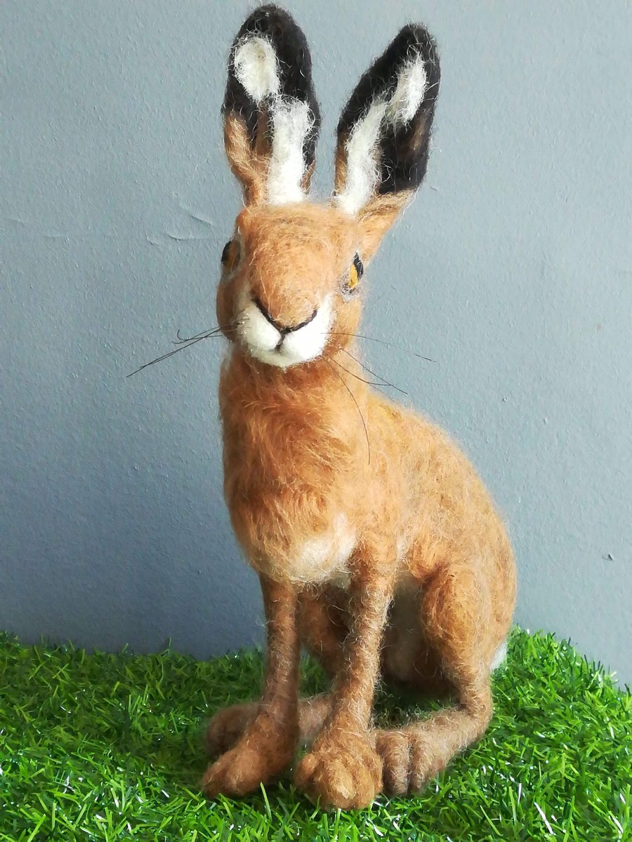 Large needle felted hare, Realistic animal sculpture