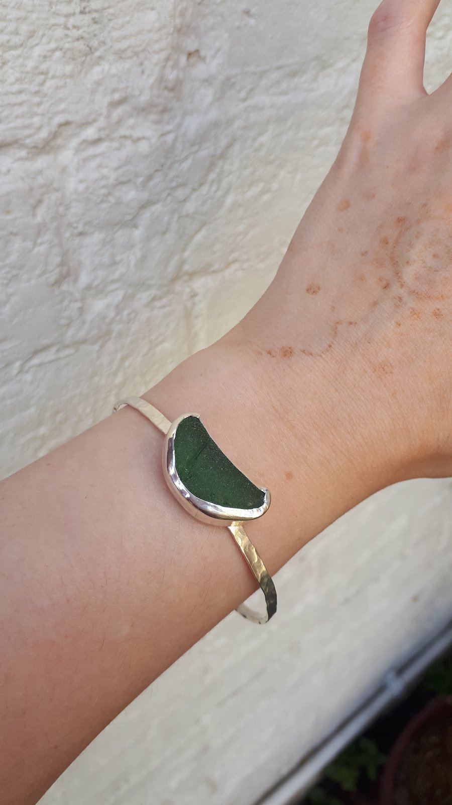 Dark forest green sea glass bangle - Seconds Sunday 