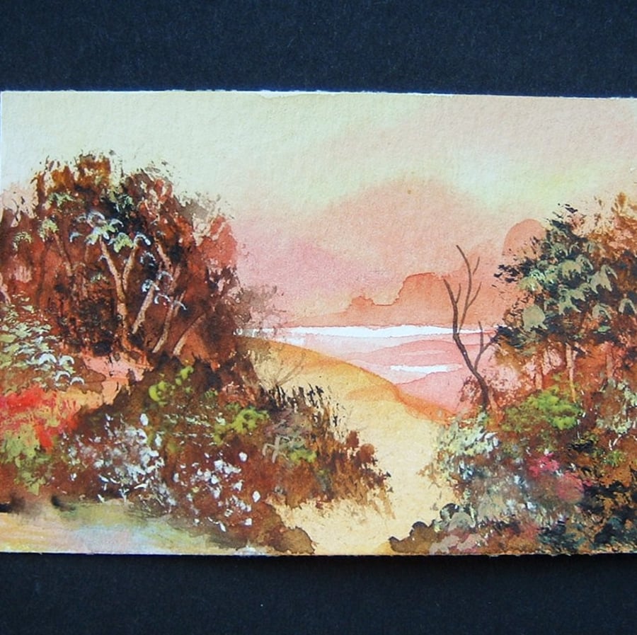 art painting, original aceo sfa autumn trees landscape 138
