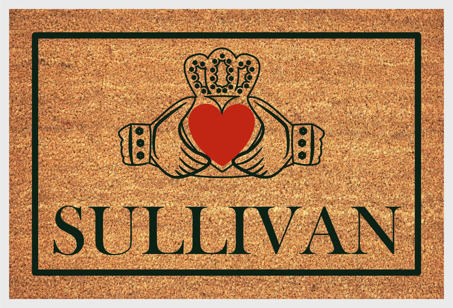 Claddagh Doormat - Personalized Irish Claddagh Welcome Mat - Coir - 3 Sizes