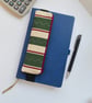 Pencil case for cover of book diary journal elasticated green stripe