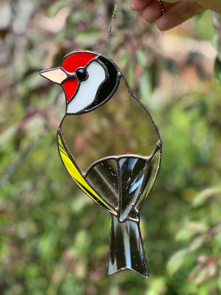 Stained Glass Goldfinch - leaded glass bird for bird lover