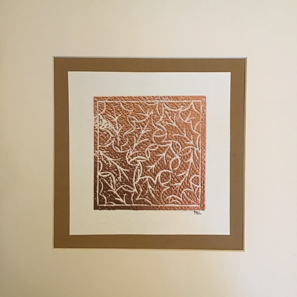 Copper holly Lino print