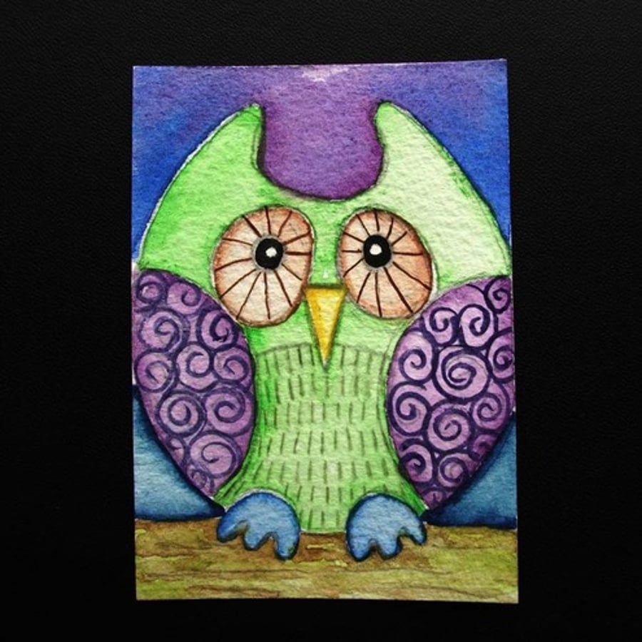 ACEO original watercolour, large owl