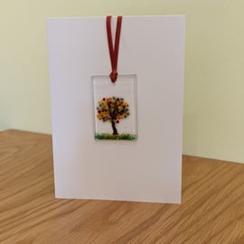 Fused Glass Autumn Leaves Tree Keepsake Hanger Card