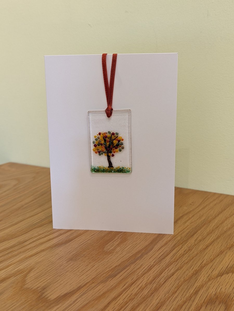 Fused Glass Autumn Leaves Tree Keepsake Hanger Card
