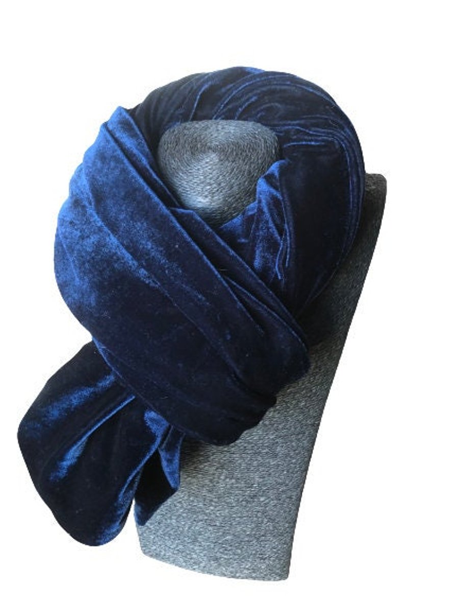 Navy Blue Velvet Scarf