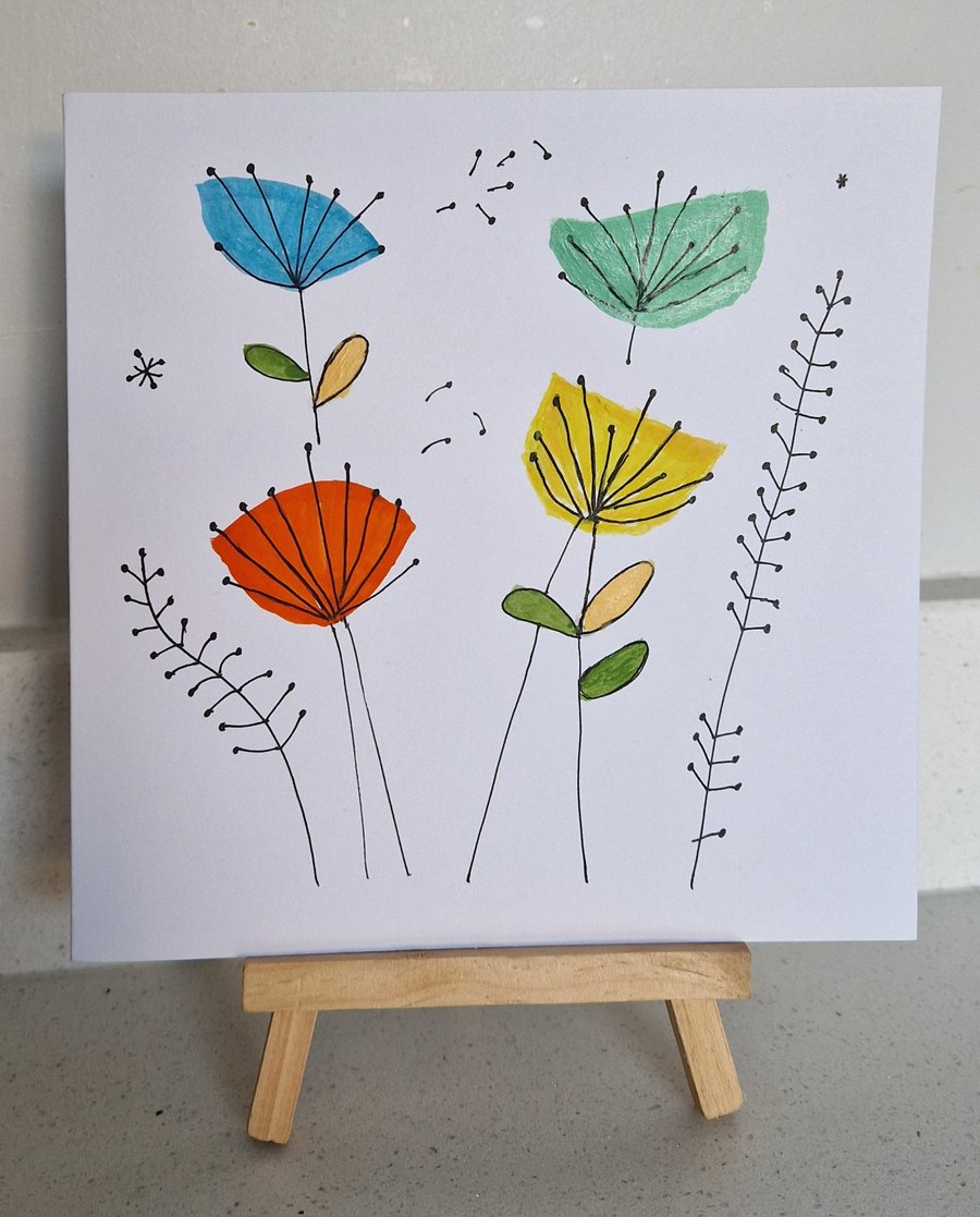 Handpainted modern floral watercolour card for any occasion