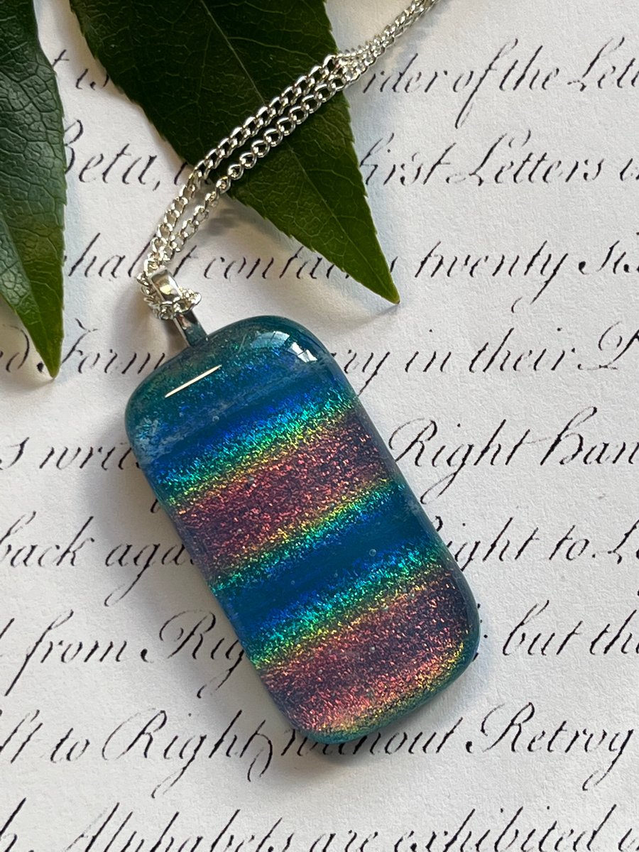 Fused glass pendant necklace statement jewellery rainbows