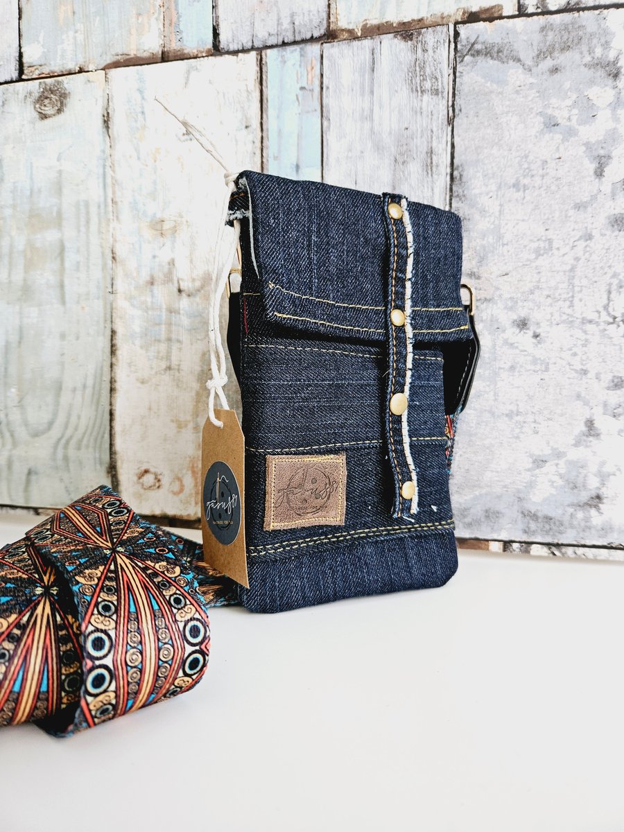 Jeans bag for phone, crossbody messenger bag,  mobile phone purse 