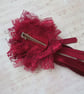 Regency Ribbons - Burgundy Lace Satin Pearl Clip In Ruffle with Ribbon Trails - Image 5