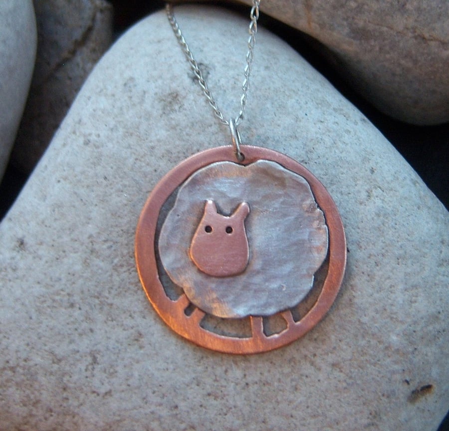Sheep pendant in sterling silver and copper