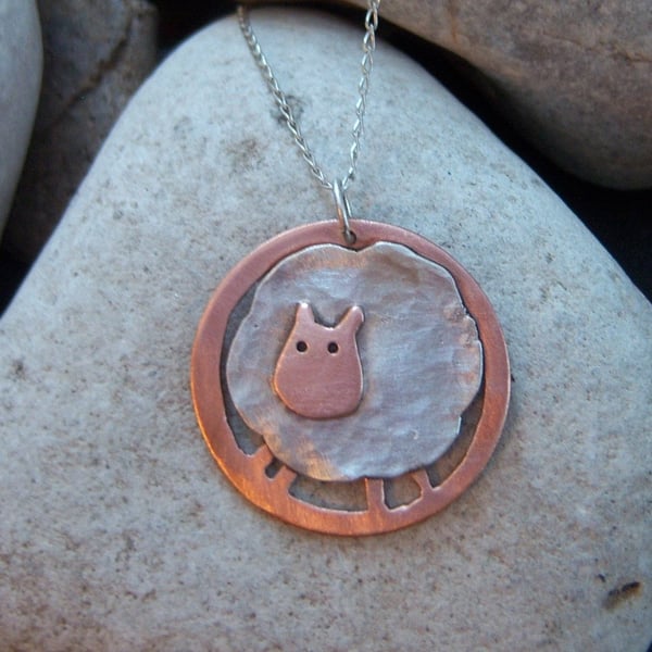 Sheep pendant in sterling silver and copper
