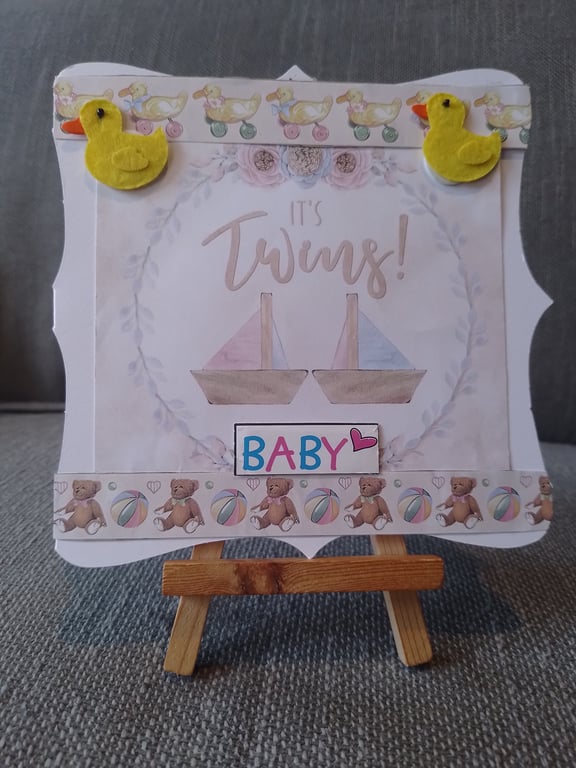 Twins Birth congratulations card 