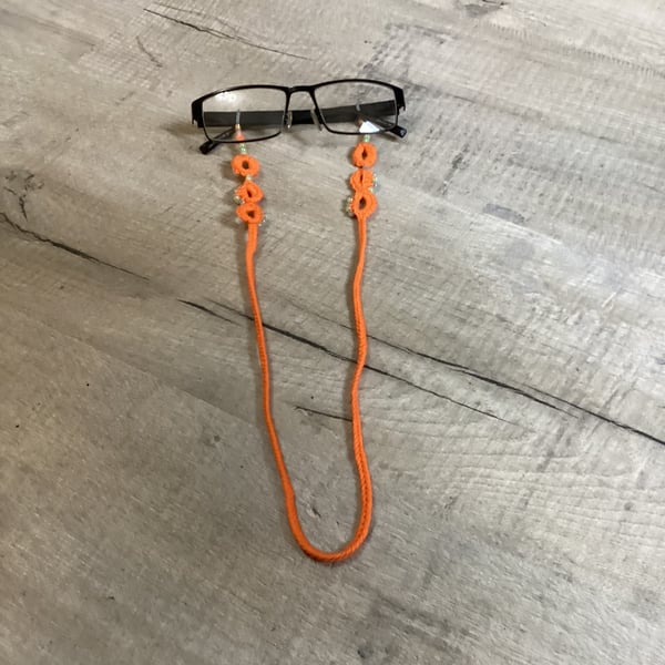 Orange crochet glasses chain