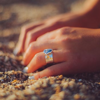 Rippling Silver Sea Glass And Citrine Ring