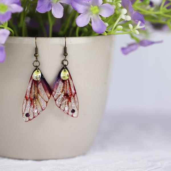 Fairy Wing Earrings Deep Autumn Red Fairycore Cottagecore Boho Fairy Gift