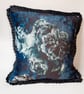 Cushion cover envelope style printed velvet blue flower and polkadot. - Image 1
