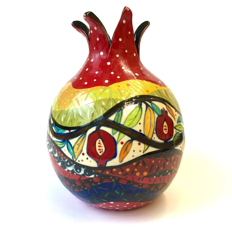 PERSEPHONE POMEGRANATE HANDPAINTED STONEWARE CERAMIC VASE