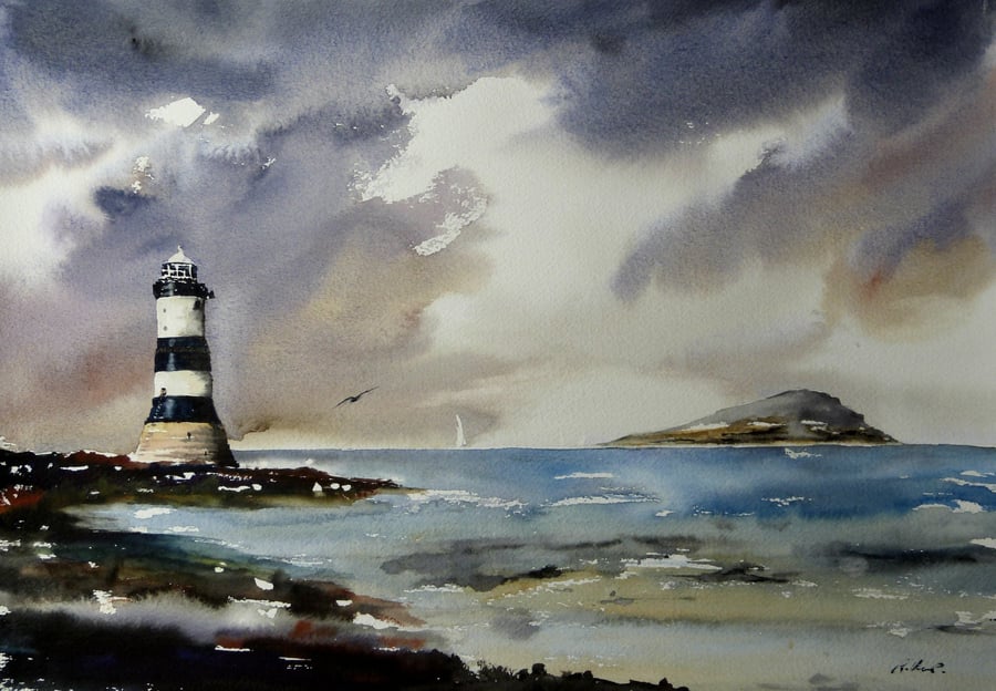 Penmon Lighthouse, Original Watercolour Painting.