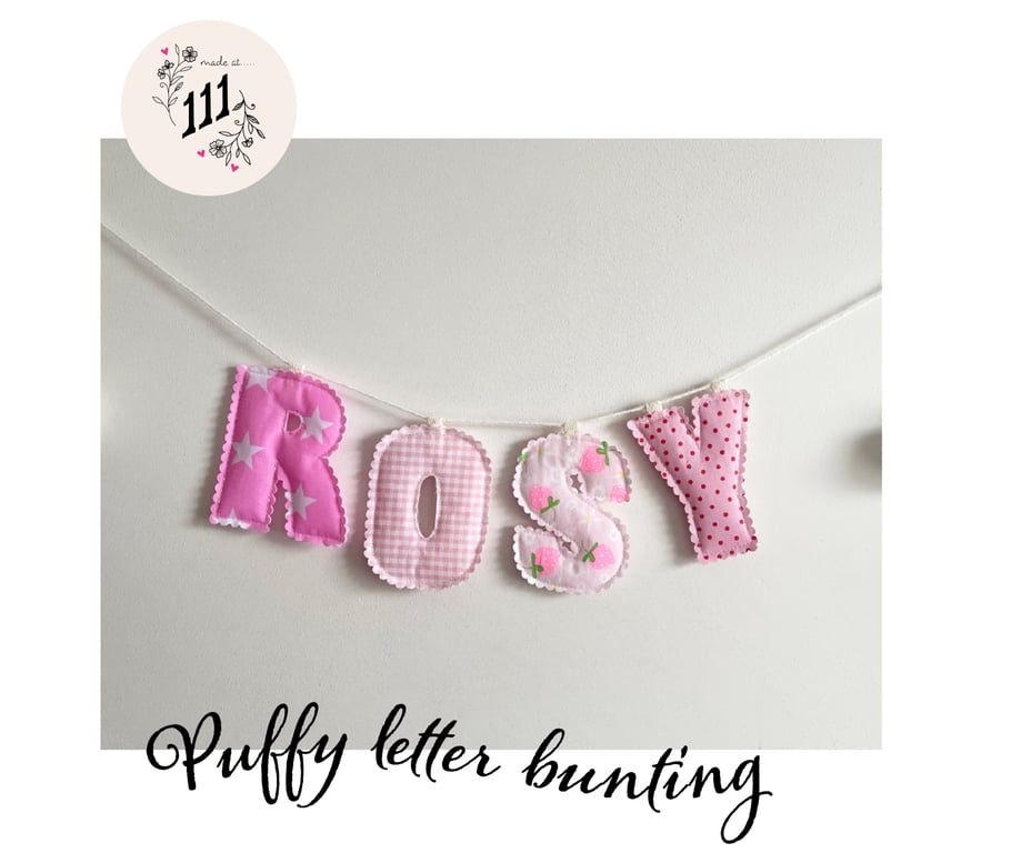 Personalised Name Bunting Puffy letters Girls custom made