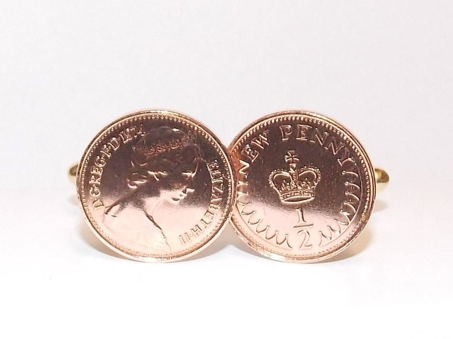 46th Birthday 1975 Birthday Old Half Pence Coin Jewellery Cufflinks 