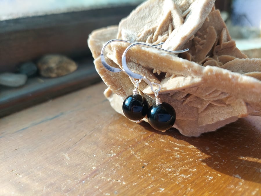 Sterling Silver Black Agate Earrings