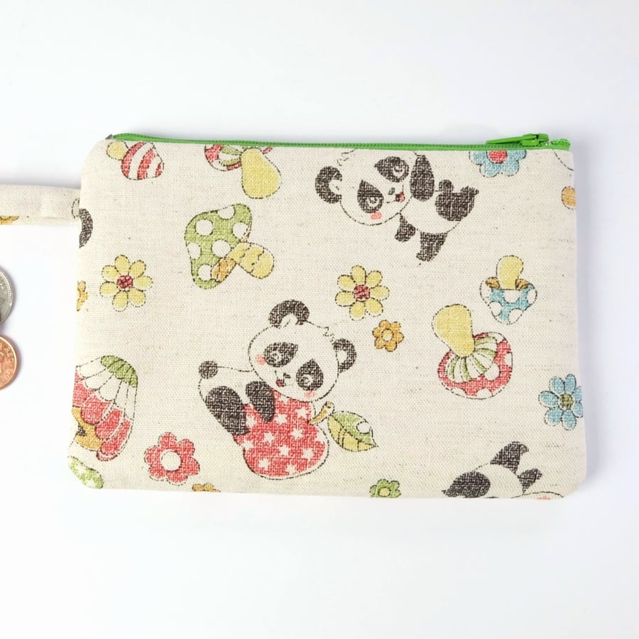 Sweet Panda, Apple and Mushroom Japanese Linen Purse