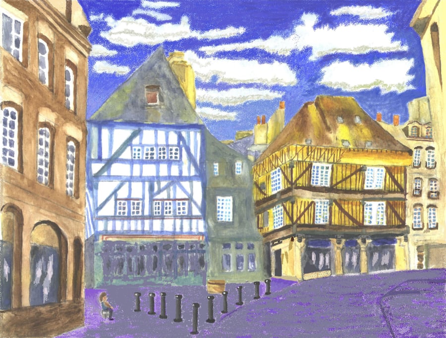 Medieval town Dinan 1 Watercolour Print