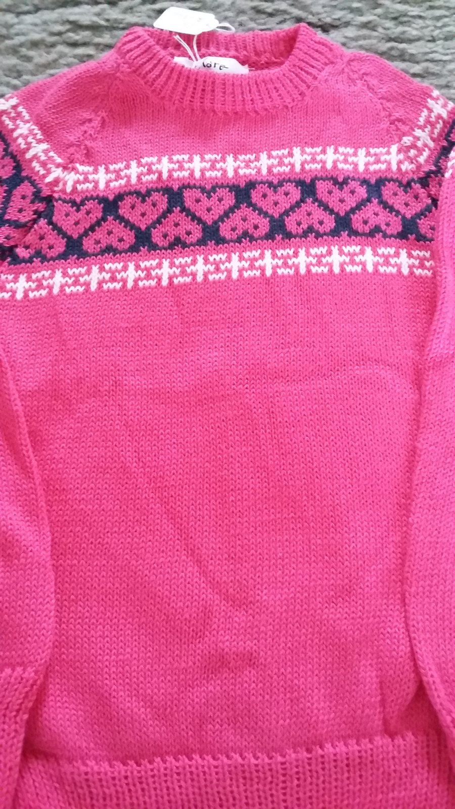 Fuchsia pink cotton jumper with fairisle yoke Size 2-3 yrs Seconds Sunday