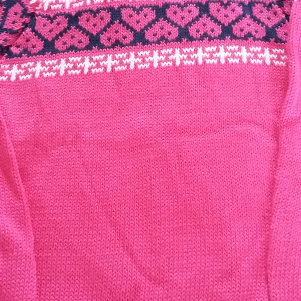 Fuchsia pink cotton jumper with fairisle yoke Size 2-3 yrs Seconds Sunday