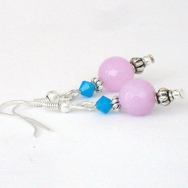 Unique handmade earrings, lavender jade & blue Swarovski® crystal elements