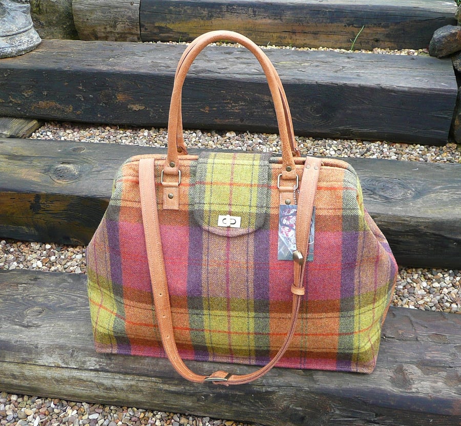 Overnight bag weekend bag Mary Poppins style carpet bag tartan travel bag