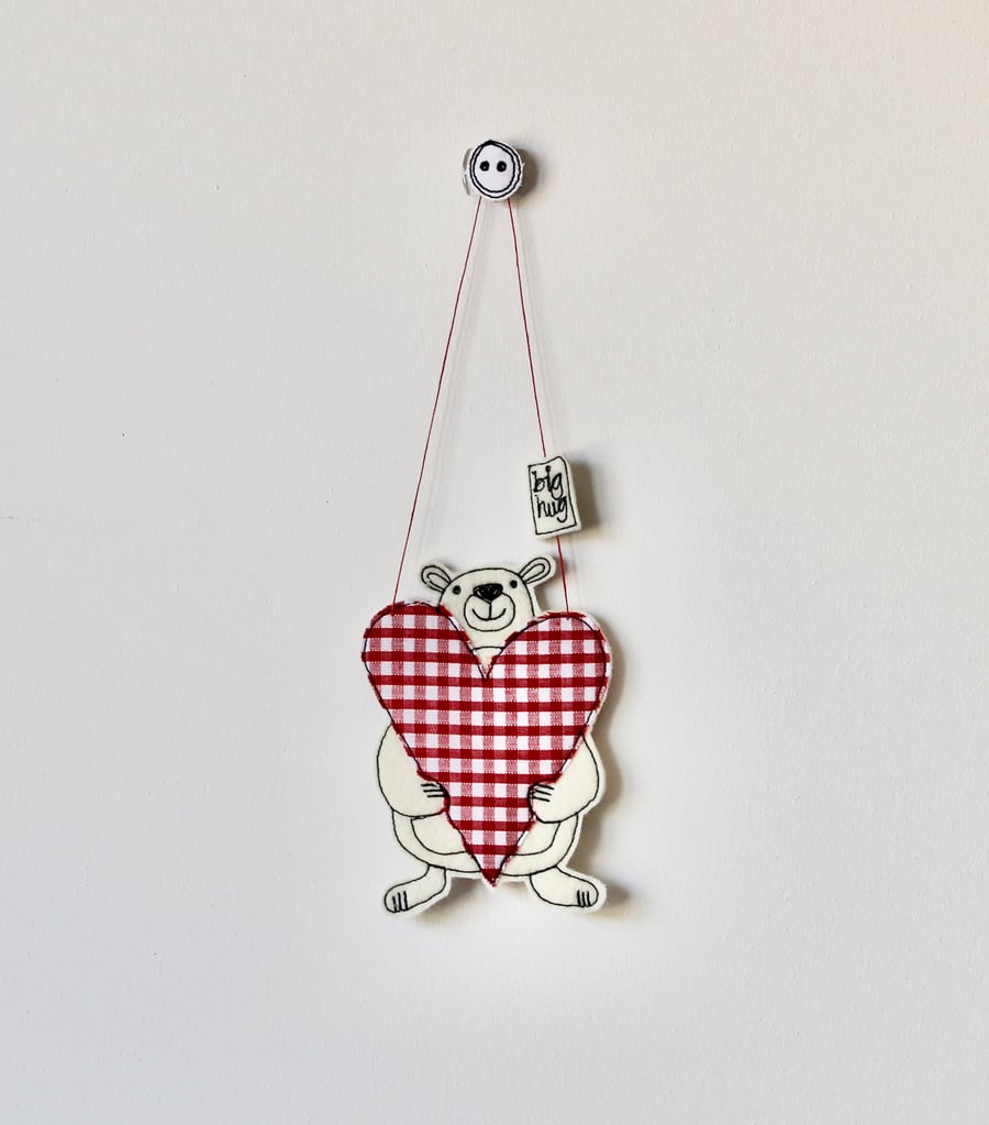 'A Big Hug' Mr Bear is Holding a Heart, Personalisable - Hanging Decoration