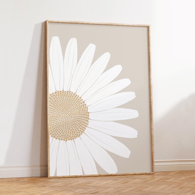 Minimalist Daisy Art Print, Neutral Botanical Wall Art, Modern Flower Home Decor