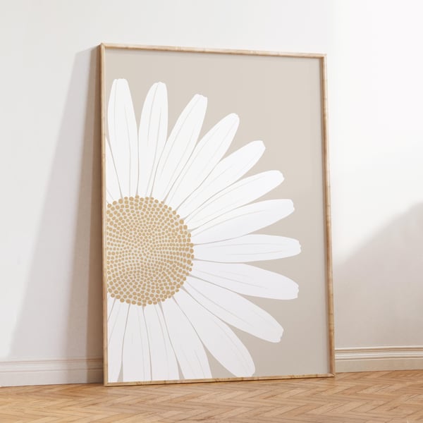 Minimalist Daisy Art Print, Neutral Botanical Wall Art, Modern Flower Home Decor