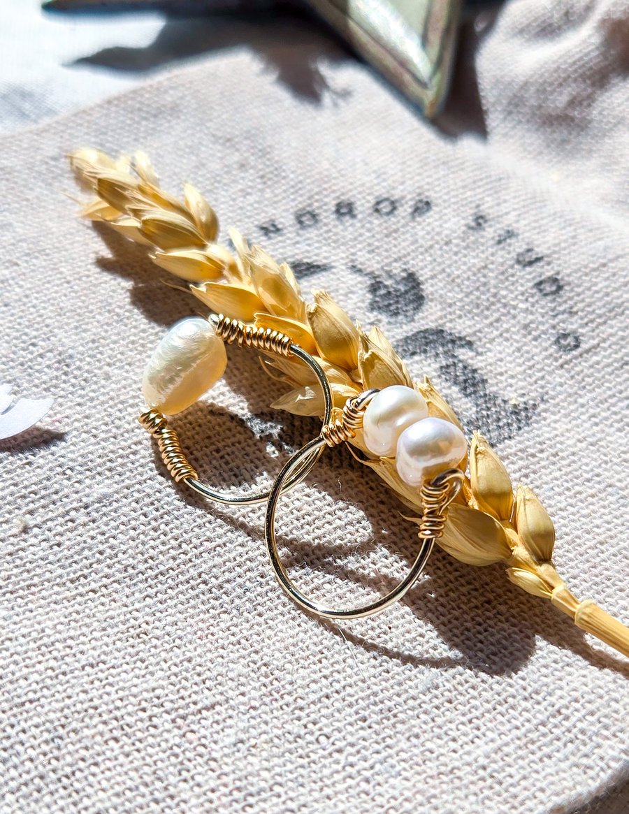 Ivory Baroque Pearl Rings - UK Size K - Recycled Sterling Silver - Gold Filled